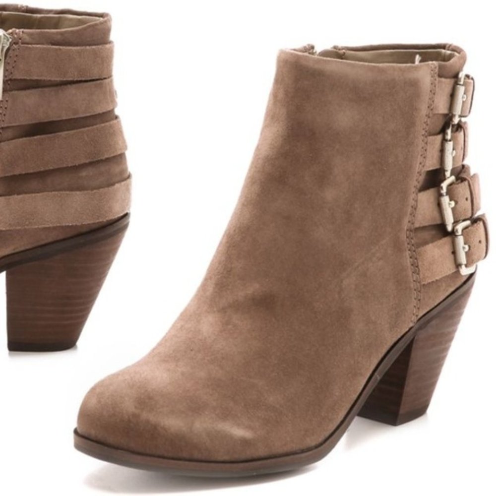 Sam Edelman Taupe Suede Ankle Boots with Buckle Straps